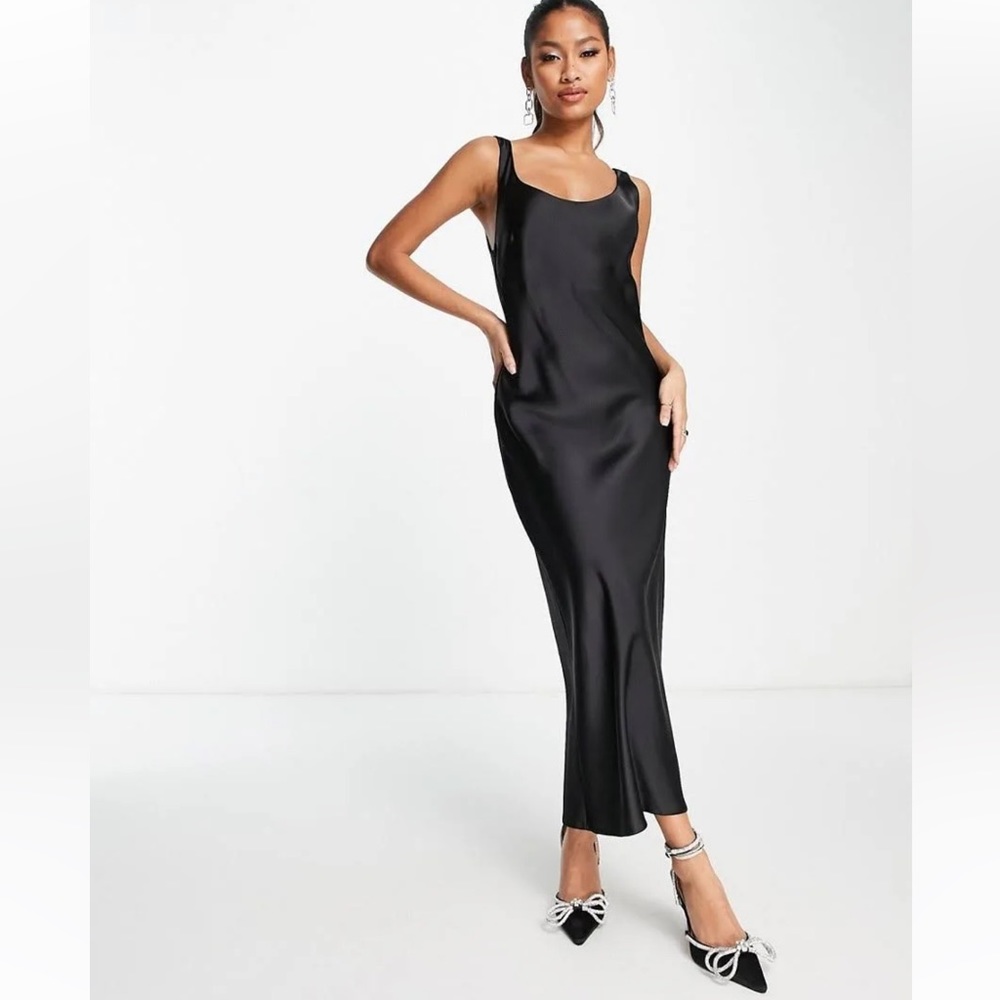 ASOS scoop neck midi satin slip dress in black